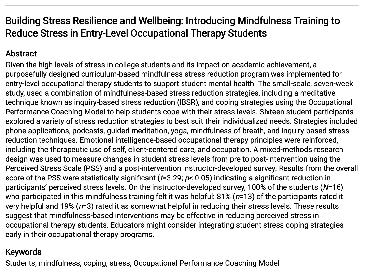 Building Stress Resilience And Wellbeing With Mindfulness Training To