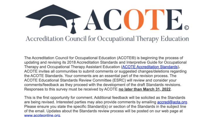 Give Comment to ACOTE for Education Standard on Integrative Health